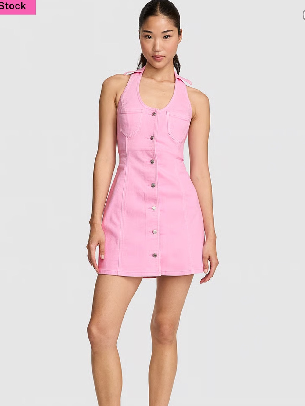 VS PINK x ELLE Pink denim halter dress
